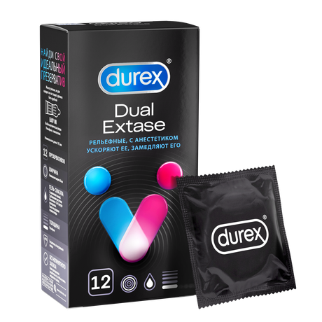 Фото Презервативы Durex Dual Extase рельефные с анестетиком, 12 шт.