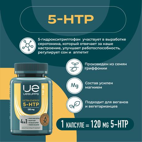 Фото UESUPPS Ультра Энерджи 5-HTP, капсулы, 60 шт.