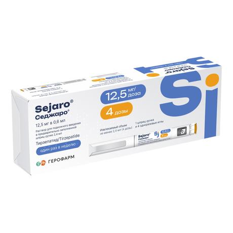 Фото Седжаро раствор для подкожного введения 12,5 мг/доза шприц-ручка 2,4 мл (+ игла 4 шт.), 1 шт.