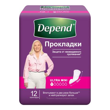 Фото Depend Ultra Mini прокладки при недержании женские, 12 шт.