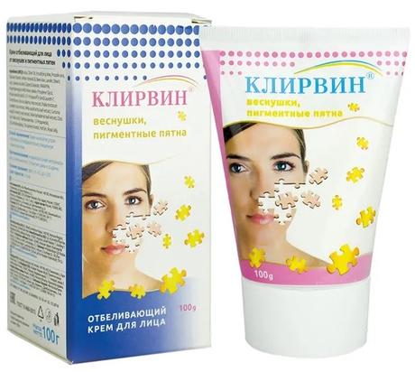 Фото Клирвин, крем для лица отбеливающий от веснушек и пигментных пятен, туба 100 г, 1 шт.