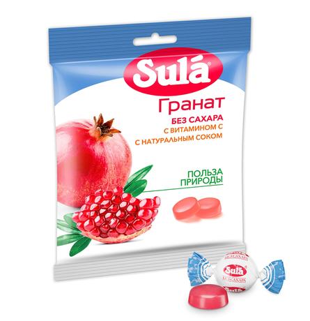 Фото Sula, карамель леденцовая без сахара(гранат), пакет 60 г