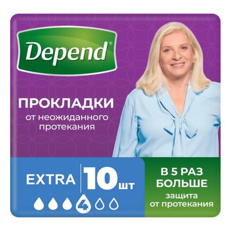 Фото Depend Extra, прокладки при недержании женские, 10 шт.