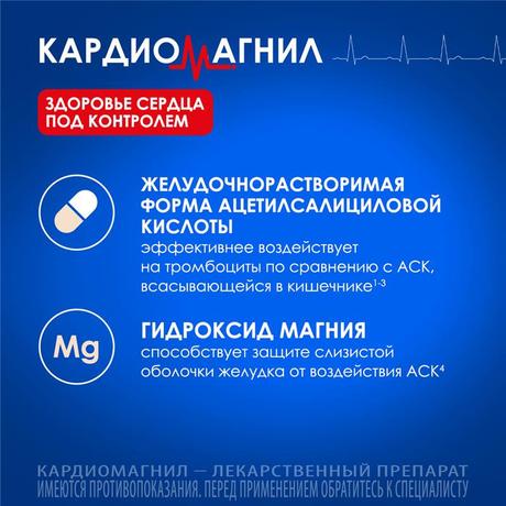 Фото Кардиомагнил, таблетки покрыт. плен. об. 150 мг+30,39 мг, 30 шт.