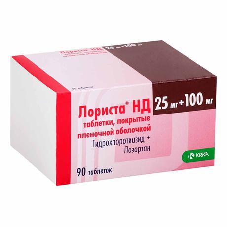 Фото Лориста НД, таблетки покрыт. плен. об. 25 мг+100 мг, 90 шт.