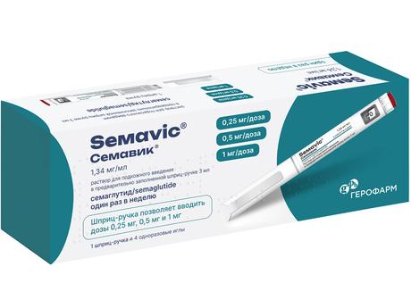 Фото Семавик, раствор для подкожного введения, шприц-ручка (+ иглы в ассортименте 4 или 9 шт) 3 мл