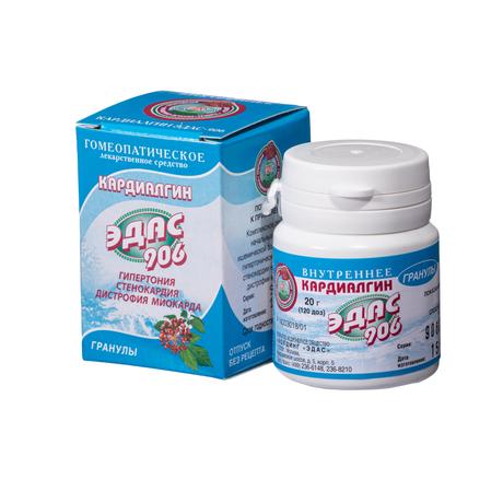 Фото Кардиалгин Эдас-906, для лечения гипертонии, стенокардии, гранулы гомеопатические, 20 г