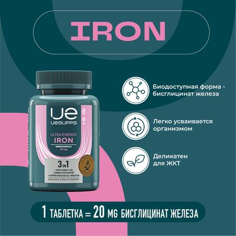 Фото UESUPPS Ультра Энерджи Железо, таблетки, 60 шт.