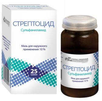 Фото Стрептоцид, мазь 10% (Усолье-Сибирский ХФЗ), банка 25 г