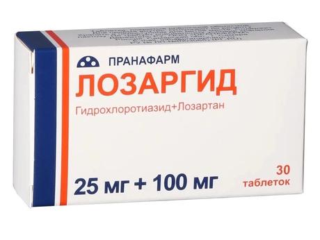Фото Лозаргид таблетки, покрытые пленочной оболочкой 25 мг +100 мг, 30 шт.