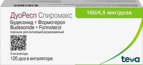 Фото ДуоРесп Спиромакс, порошок 160 мкг/4,5 мкг, 120 доз, 3 шт.