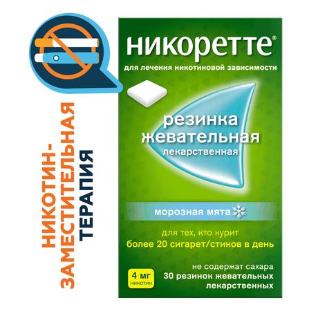 Фото Никоретте, резинка жевательная 4 мг (морозная мята), 30 шт.