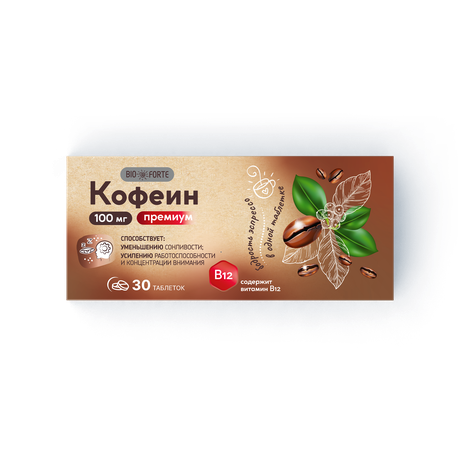 Фото Кофеин Премиум BioForte с витамином В12 100 мг, 30 шт.