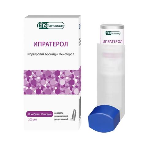 Фото Ипратерол, аэрозоль для ингаляций дозированный, 20 мкг/доза+50 мкг/доза, баллон 200 доз