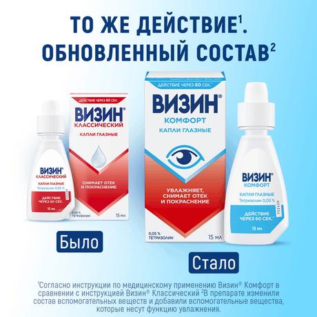 Фото Визин Комфорт, капли глазные 0.05%, флакон-капельница 15 мл 