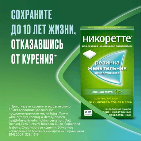 Фото Никоретте, резинка жевательная 2 мг (свежая мята), 30 шт.