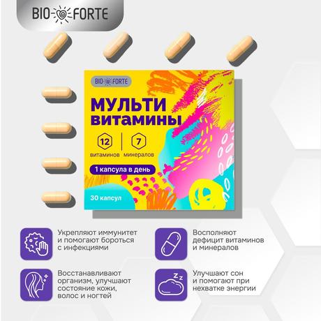 Фото  BioForte Мультивитамины (витамины и минералы) для взрослых, капсулы, 30 шт.