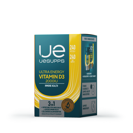 Фото UESUPPS Ультра Энерджи Витамин D3 2000 МЕ, капсулы, 240 шт.