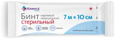 Фото Клинса, бинт марлевый медицинский стерильный (7 м х 10 см)
