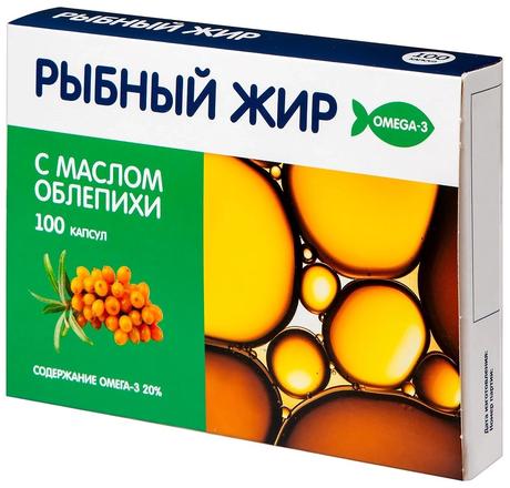 Фото Рыбный жир с маслом Облепихи 330 мг, капсулы, 100 шт.