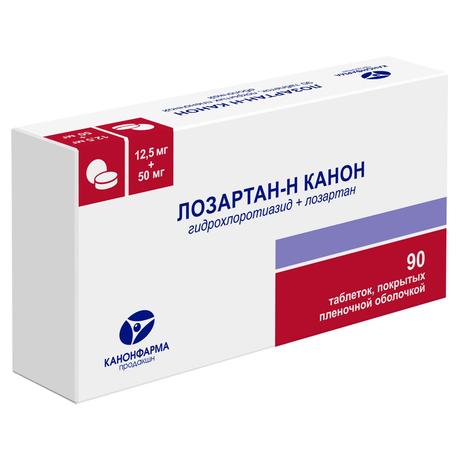 Фото Лозартан-Н Канон, таблетки покрытые пленочной оболочкой 12,5 мг +50 мг, 90 шт.