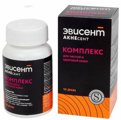 Фото Эвисент Акнесент, для чистой и здоровой кожи, драже 750 мг, 120 шт.