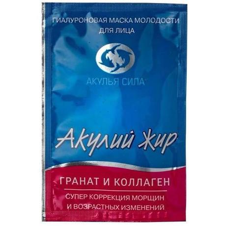 Фото Акулья Сила Акулий Жир маска гиалуроновая гранат/коллаген супер коррекция морщин косметическая маска 10 мл №1