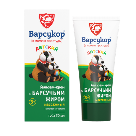 Фото Барсукор, бальзам-крем с барсучьим жиром массажный для детей, 50 мл