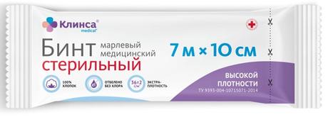 Фото Клинса, бинт марлевый медицинский стерильный высокой плотности (7 м х 10 см)