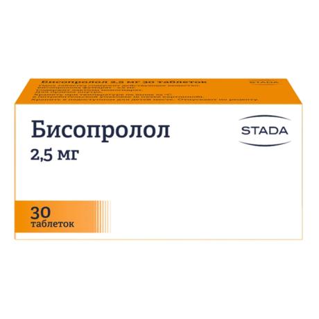 Фото Бисопролол, таблетки покрытые пленочной оболочкой 2.5 мг, 30 шт.