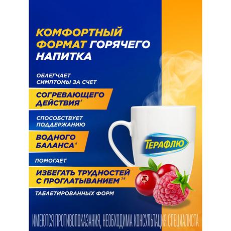Фото ТераФлю, жаропонижающее обезболивающее средство от симптомов гиппа и простуды, 10 шт.
