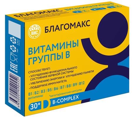 Фото Благомакс, Витамины группы В капсулы 0,35 г, 30 шт.