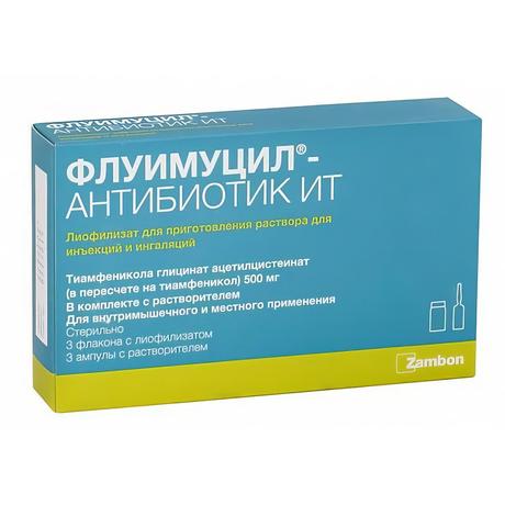 Фото Флуимуцил Антибиотик ИТ, лиофилизат 500 мг, 3 шт.