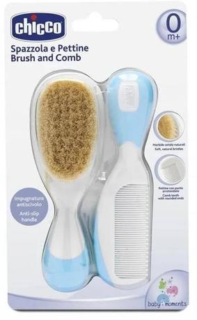 Фото Детские расческа и щётка с натуральными щетинками (голубой, 0+)