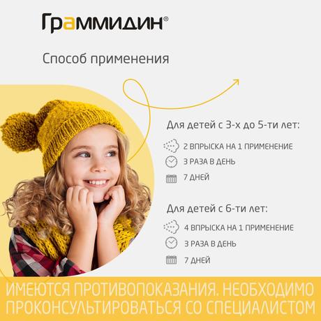 Фото Граммидин детский, спрей 0,03 мг+0,1 мг/доза, 112 доз