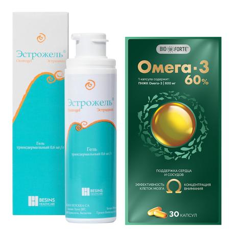 Набор Эстрожель гель трансдерм 80г и Омега-3 60% BioForte капс х30