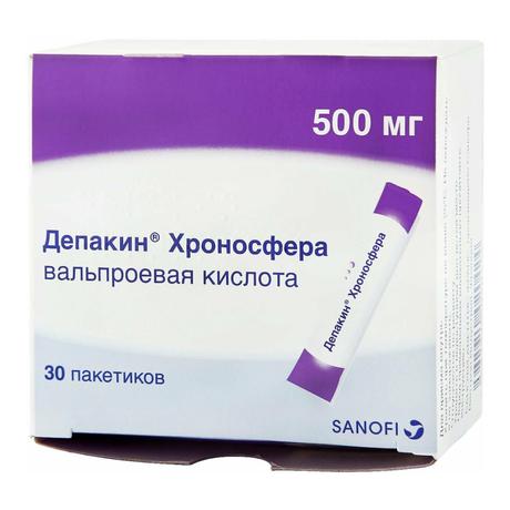 Фото Депакин Хроносфера, гранулы пролонгированного действия 500 мг, 30 шт.
