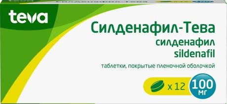 Фото Силденафил-Тева, таблетки 100 мг, 12 шт.