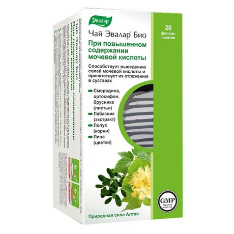 Фото Чай Эвалар Био, при повыш.содержании мочевой кислоты, фильтр-пакеты 1,5 г, 20 шт.