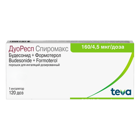 Фото ДуоРесп Спиромакс, порошок для ингаляций дозированный 160 мкг+4,5 мкг/доза, 120 доз