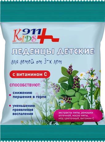 Фото 911 Kids, леденцы  с экстрактами липы, ромашки аптечной, медом и витамином С, 50 г