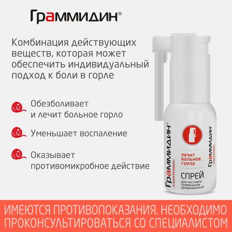 Фото Граммидин с анестетиком, спрей, 112 доз