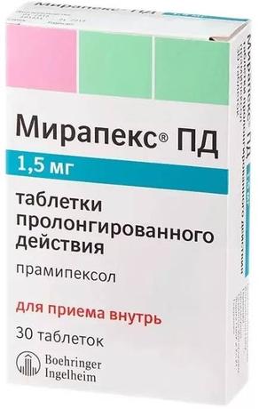 Фото Мирапекс ПД, таблетки пролонг. 1,5 мг, 30 шт.