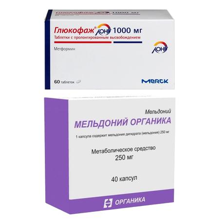 Фото Набор Глюкофаж Лонг табл х60 и Мельдоний Органика капс х40