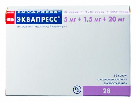 Фото Эквапресс, капсулы с модиф, высв, 5 мг+1,5 мг+20 мг, 28 шт.
