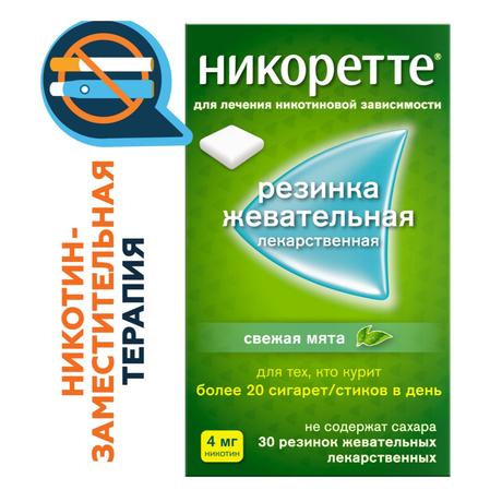 Фото Никоретте, резинка жевательная 4 мг (свежая мята), 30 шт.