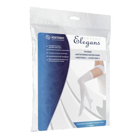 Фото Чулки антиэмболические Элеганс с резинкой на силиконовой основе (1-й класс компр. 18-22мм рт.ст.) белые р.М, 1 пара