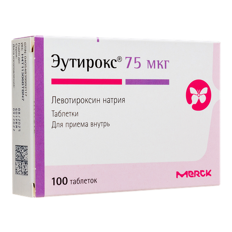 Фото Эутирокс, таблетки 0,075 мг, 100 шт.