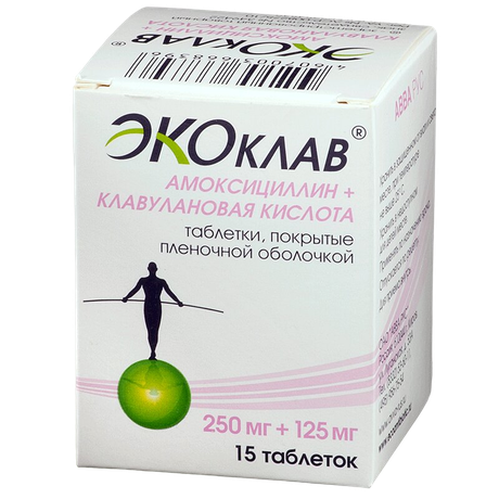 Фото Экоклав, таблетки в плёночной оболочке 250 мг+125 мг, 15 шт.