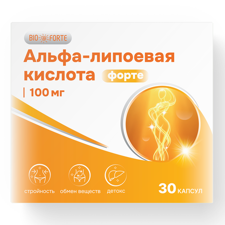 Фото Альфа-липоевая кислота форте BioForte, капсулы 100 мг, 30 шт
